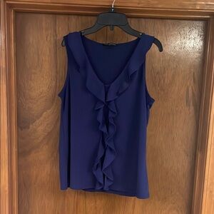 Elegant Navy Ruffle Sleeveless Top